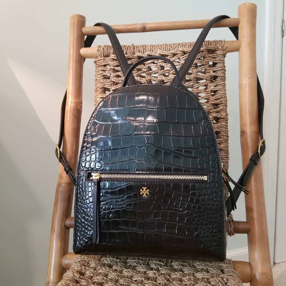 TORY BURCH Croc Embossed Leather Backpack